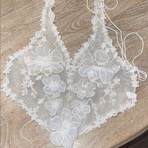 Sheer floral flower mesh top Y2K adjustable straps Medium